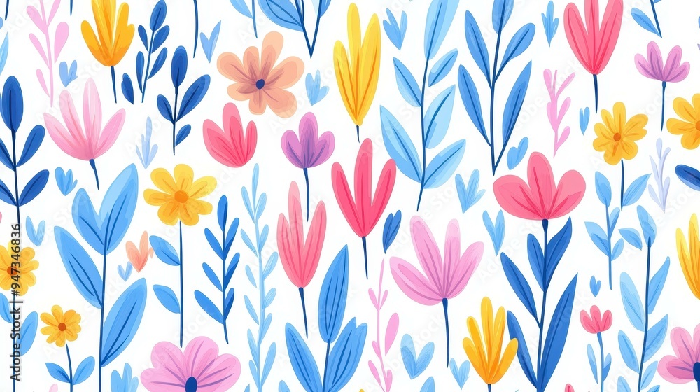 Poster Vibrant vector floral pattern featuring abstract summer flowers, perfect for adding a fresh touch to your projects.