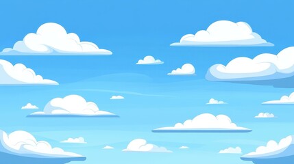 Fototapeta premium Bright blue sky adorned with fluffy white clouds, perfect for a cheerful backdrop or cartoonthemed design.