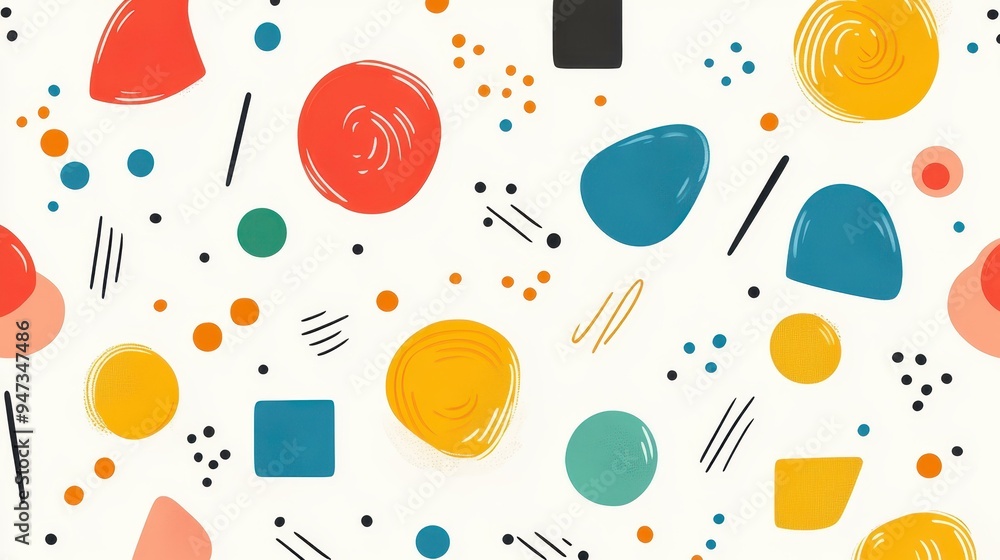 Poster vibrant doodle pattern with basic shapes creates a trendy backdrop, perfect for modern and minimalis