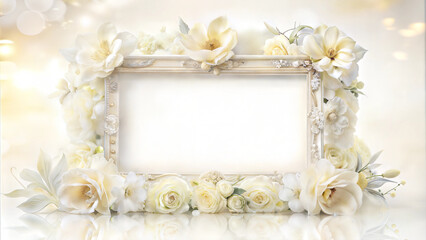 Photo frame on a background of delicate yellow-beige flowers