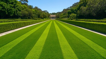 Naklejka premium Majestic Golden Garden Estate Embraced by Opulent Landscapes on the Horizon