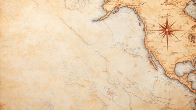 A vintage engraving of an old-world sailing chart with detailed coastlines, old engraving, chart, maritime