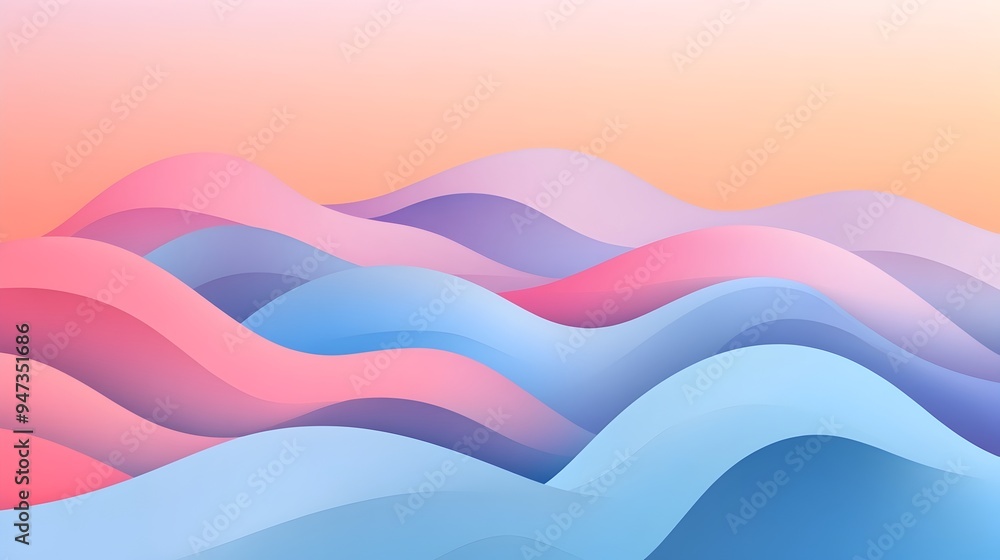 Poster smooth pastel gradient waves blending seamlessly in a minimalist and elegant digital artwork creatin