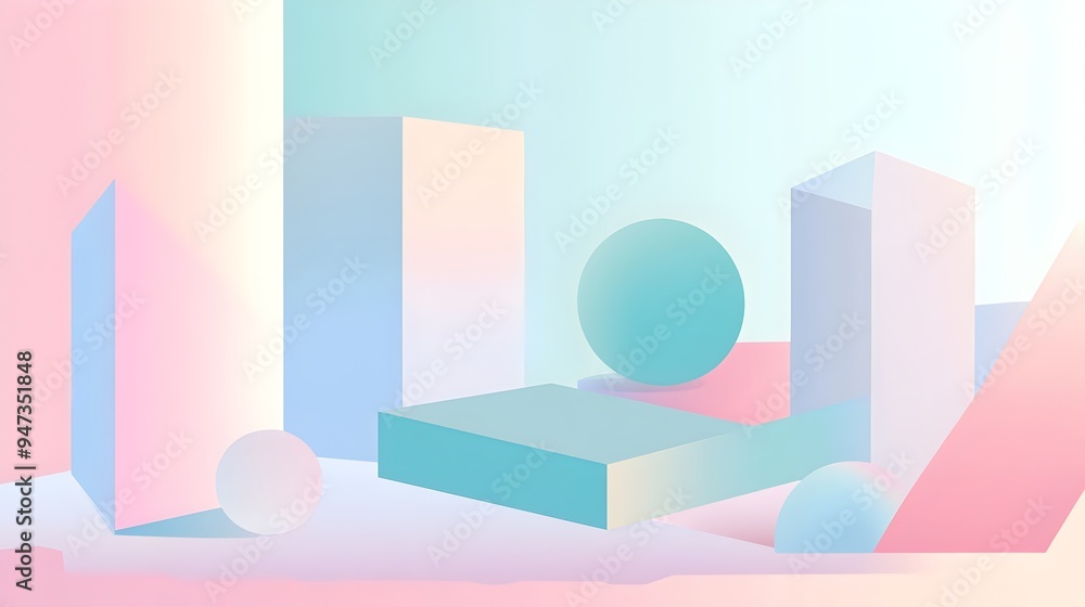 Aufkleber Elegant and modern image featuring a composition of geometric shapes in a harmonious blend of pastel gradient tones creating a serene and visually striking abstract design