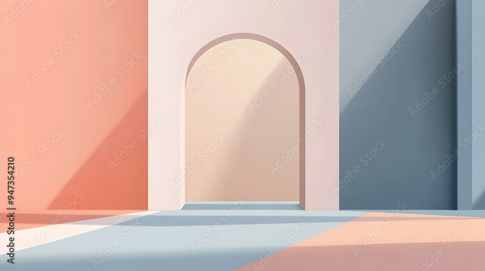 Poster elegant and modern featuring a minimalist pastel design with gentle curved sides creating an open sp