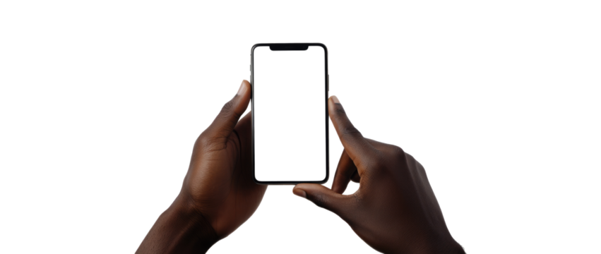 Mobile phone in hands of an African American man, cut out