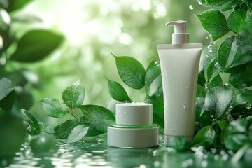 Natural hand cream with leaves