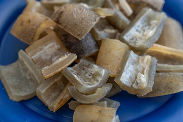 Plate of Nigerian ponmo cowskin used to make soup