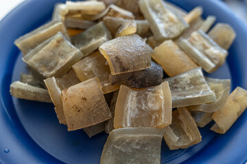 Plate of Nigerian ponmo cowskin used to make soup