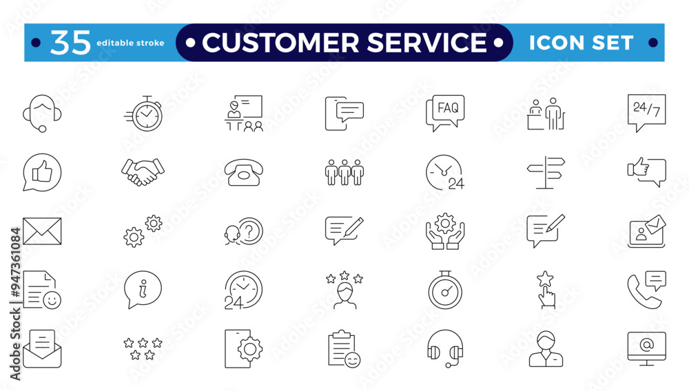 Wall mural Customer Service and Support Outline Icon Collection. Thin line modern style of customer service icons: feedback, technical support, assistance, information, and more. Editable stroke outline icon. 