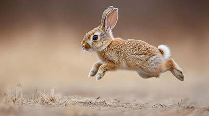 Obraz premium Speeding Hare Leaping Through Grassy Meadow In Natural Habitat