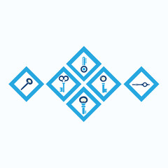 Old key icons set. Golden brass retro key icon vector illustration