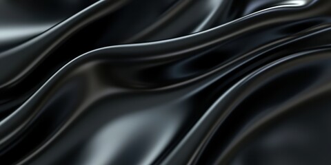 Fototapeta premium Closeup of rippled black satin fabric texture background. Luxurious background design 