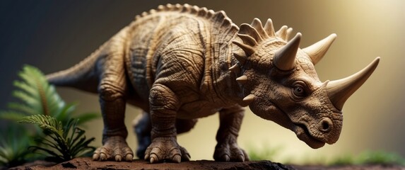 Obraz premium Close-up of a Brown Dinosaur with Horns and Spikes