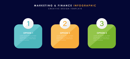 Business infographic template. 3 Step timeline journey. Process diagram, 3 options on deep blue background, Infograph elements vector illustration