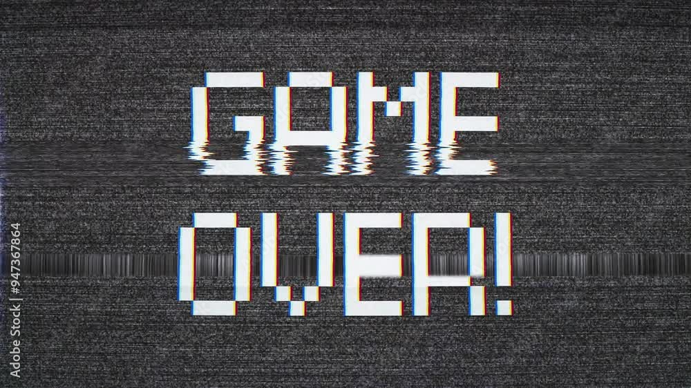 Poster video animation of a television screen with noise and the message game over - abstract background.