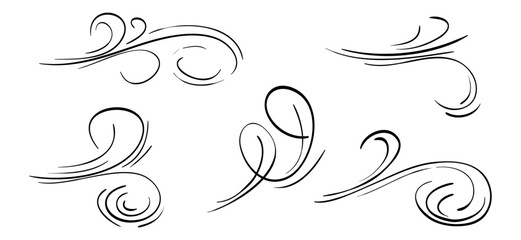 Doodle wind blow, gust design isolated on white background. vector hand drawn illustration