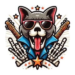 Obraz premium Rock star Cat skull head mascot vector