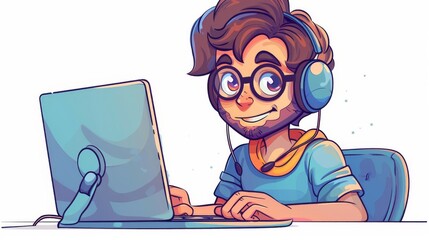 Cartoon vector technical support agent providing remote assistance via chat