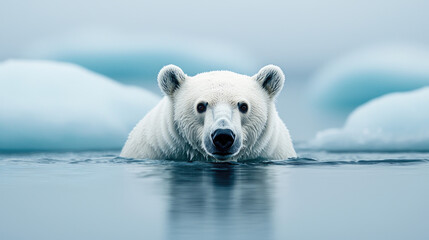 Obraz premium A majestic polar bear swimming in icy waters, showcasing the beauty and resilience of Arctic wildlife in its natural habitat.