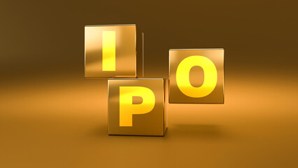 IPO for Initial Public Offering by company written in English on Golden blocks.