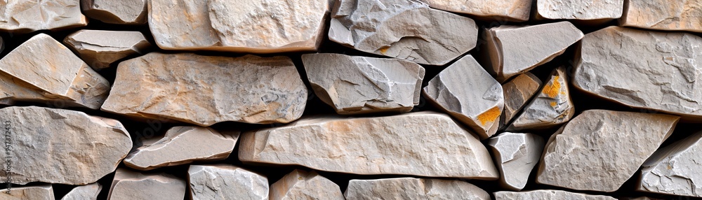 Poster a high-resolution image of a stone wall with distinct textures, ideal for use as a background with c