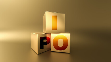 IPO for Initial Public Offering by company written in English on Golden blocks.