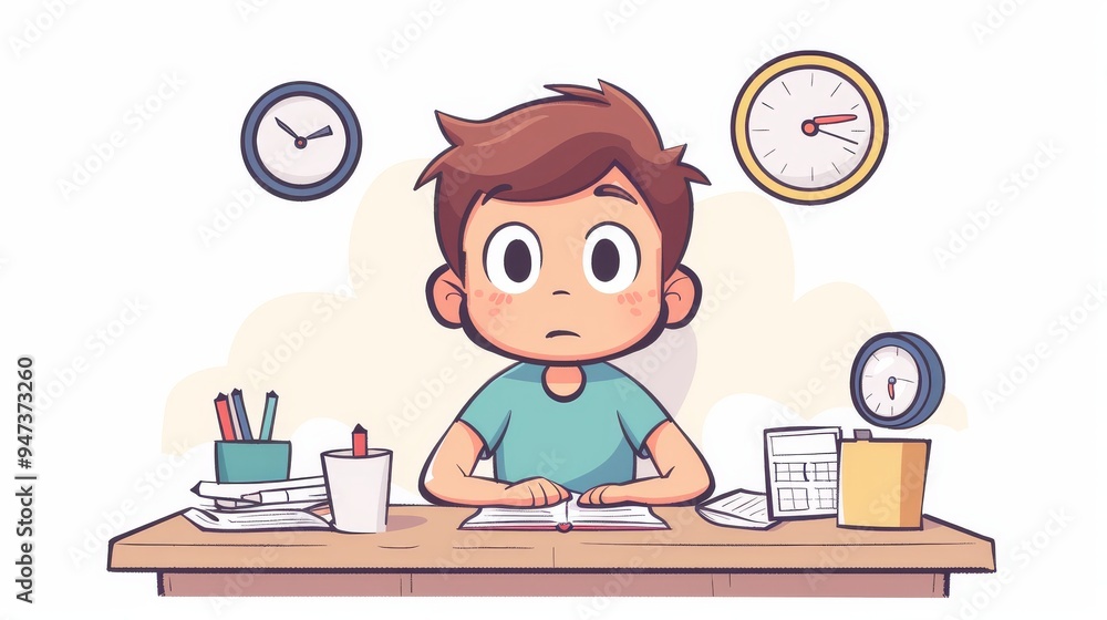 Poster cartoon vector person organizing tasks with a to-do list and clock