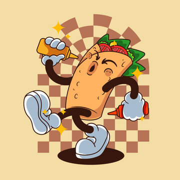 Sauces Shawarma Character Illustration Vintage and Retro Style