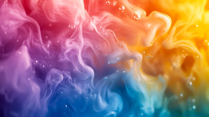 Fototapeta premium Design a close-up image of a splash of liquid ink in multiple colors, each color creating intricate swirling patterns as they disperse in water, forming a dynamic