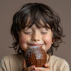 Naklejka premium little boy eating chocolate