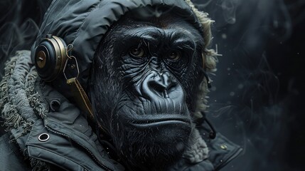 Menacing Gorilla Mask on Dark Background