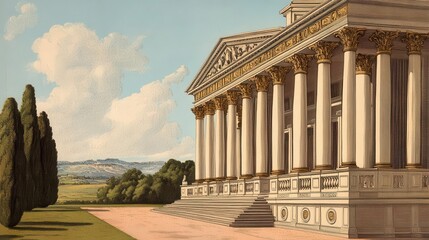 Obraz premium A vintage engraving of a detailed depiction of a famous historical building, old engraving, building, historical