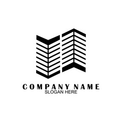 Real estate logo design. Perspective view of modern building. Residence logo template. Construction logo. Twin skyscraper logo ideas.