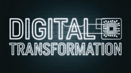 Neon Sign of Digital Transformation Concept