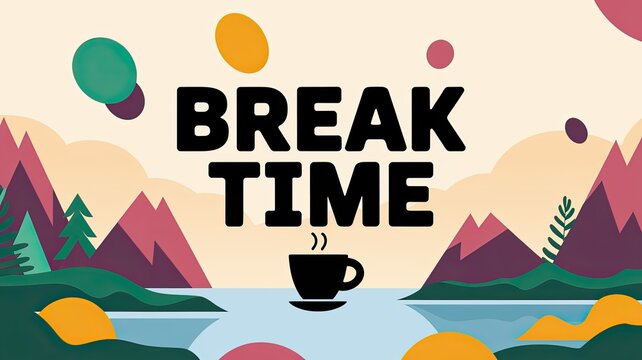 Colorful Break Time Illustration with Coffee and Nature