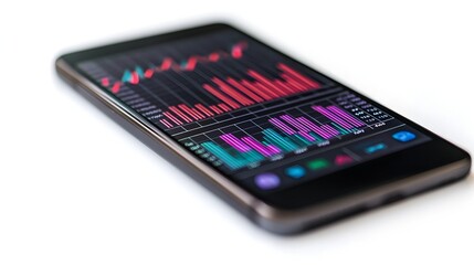 Smartphone displaying interactive financial data charts and graphs