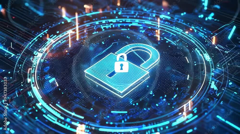 Poster cyber security and digital computer protection with padlock symbol digital concept. network, cyber t