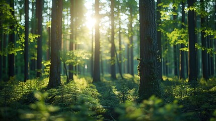 Obraz premium Forests: Diverse habitats providing timber, medicinal plants, and wildlife homes. They absorb CO2 and release oxygen, playing a key role in climate change mitigation. 
