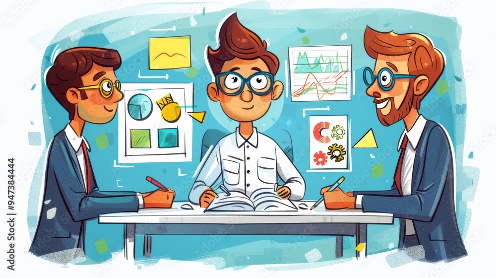 Poster cartoon vector manager setting goals and deadlines for a team project