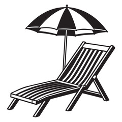 Summer vacation beach chairs and umbrellas isolated  silhouette