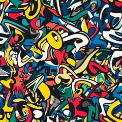 Seamless pattern of graffiti motifs and urban textures