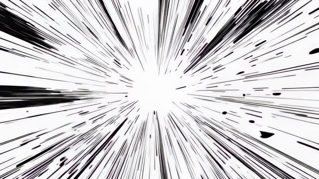 Dynamic manga motion effects with comic-style and explosive bursts on a clean white backdrop. Abstract 4k footage