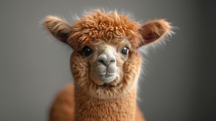 Fototapeta premium Cute Smiling Alpaca - Funny Animal Studio Portrait on White Background