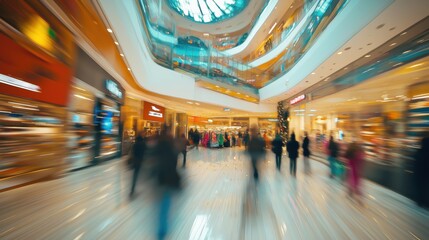 People walking in shopping mall motion blur