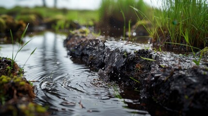 Peat: Accumulated in wetlands from decayed plants, used as a soil enhancer and fuel. Significant for carbon storage, aiding in the fight against climate change.
