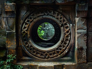 Ancient Stone Window with Intricate Carvings.