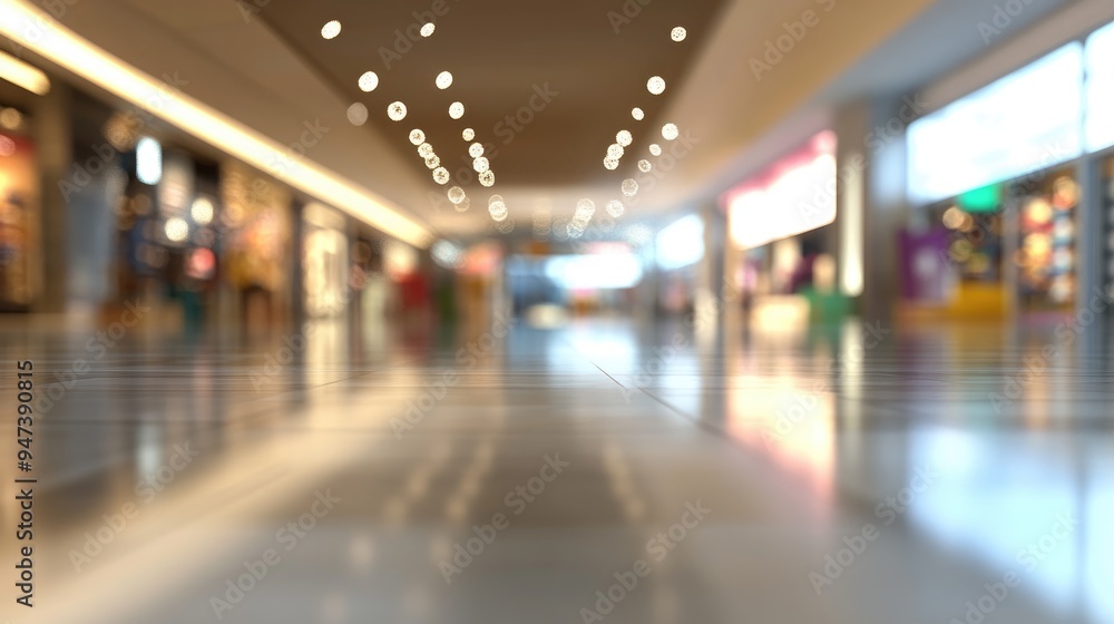 Poster 3d rendering of a department store with a blurred wide angle background featuring bokeh effects