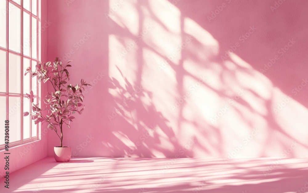 Aufkleber 3d rendering of a studio style background wall decoration featuring pink tones enhanced by shadows f