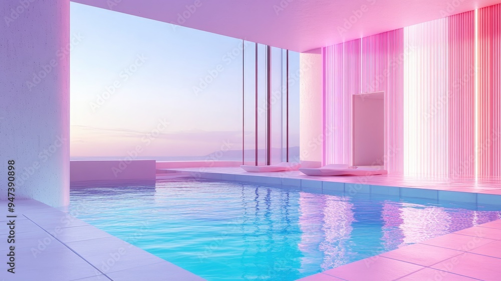Poster 3d rendering of an abstract architectural design featuring a minimalist white interior swimming pool